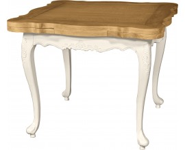 Rozkladací provensálsky jedálenský stôl Preciosa zo smotanovo bieleho masívu s prírodne hnedou vrchnou doskou 156cm