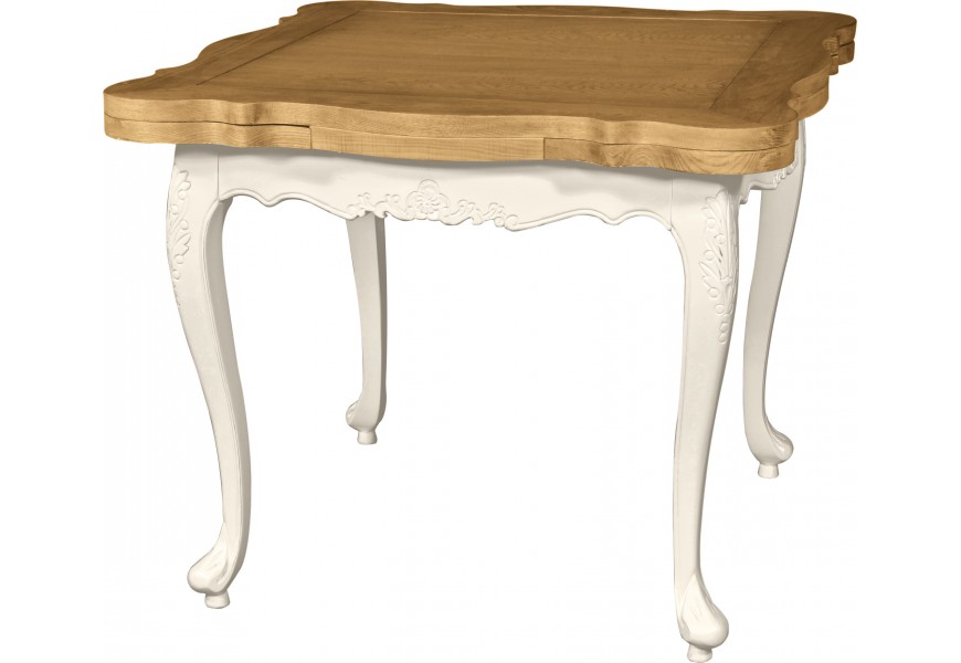 Provensálsky štvorcový jedálenský stôl Preciosa v smotanovo bielom masívnom vyhotovení s vyrezávanými nožičkami