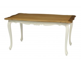 Masívny provensálsky obdĺžnikový jedálenský stôl Preciosa v krémovo bielej farbe s tvarovanou vrchnou doskou a nožičkami 160cm 