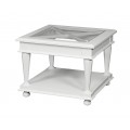 Elegantný provensálsky masívny príručný stolík Belliene z mahagónového masívu bielej farby so sklenenou doskou