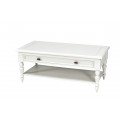 Luxusný provensálsky konferenčný stolík Belliene z masívu v bielej farbe s polohovateľnou vrchnou doskou a ručne vyrezávanými no