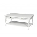 Luxusný provence konferenčný stolík Belliene z masívu bielej farby s dizajnovo vyrezávanými nožičkami a úložným priestorom