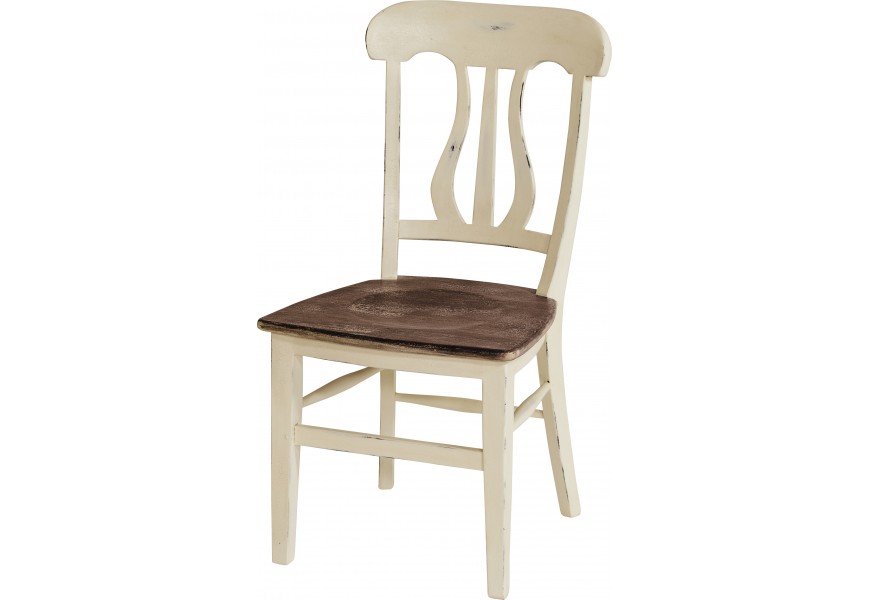 Masívna jedálenská stolička Antoinette z mahagónu v provensálskom štýle s vanilkovým náterom a ozdobným vyrezávaním