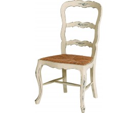 Jedálenská stolička Antoinette z masívu v luxusnom provensálskom štýle s ratanovým sedadlom