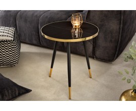Dizajnový okrúhly príručný stolík Nudy v čiernom art deco prevedení s kovovým rámom a nožičkami v zlatej farbe 45cm