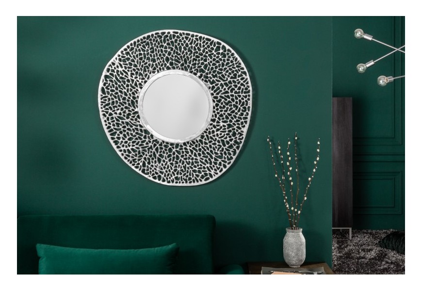 Dizajnové art-deco nástenné zrkadlo Hoja s kovovým strieborným rámom 76cm