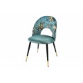 Dizajnová art deco čalúnená stolička Floreque vo výraznej tyrkysovej farbe s kvetinovou potlačou