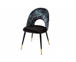 Art deco čalúnená štýlová stolička Floreque s čiernou kovovou konštrukciou a zlatými detailmi