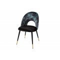 Art deco štýlová stolička Floreque s tmavým čalúnením a florálnym vzorom s kovovou konštrukciou v čiernej farbe 83cm