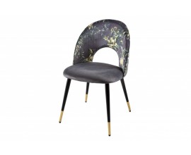 Štýlová čalúnená art deco stolička Floreque s oválnym operadlom a kovovou konštrukciou v sivom prevedení 83cm