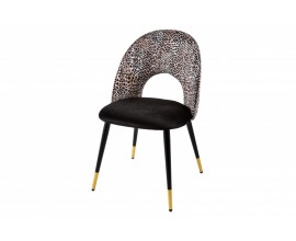 Dizajnová čalúnená stolička Floreque s poťahom so zvieracím vzorom v art deco štýle s kovovými nožičkami v čierno-hnedom prevede