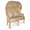 Masívne porter kreslo Ceilao s dvomi miestami na sedenie v koloniálnom štýle s ratanovým výpletom a rustikálnym vyrezávaním