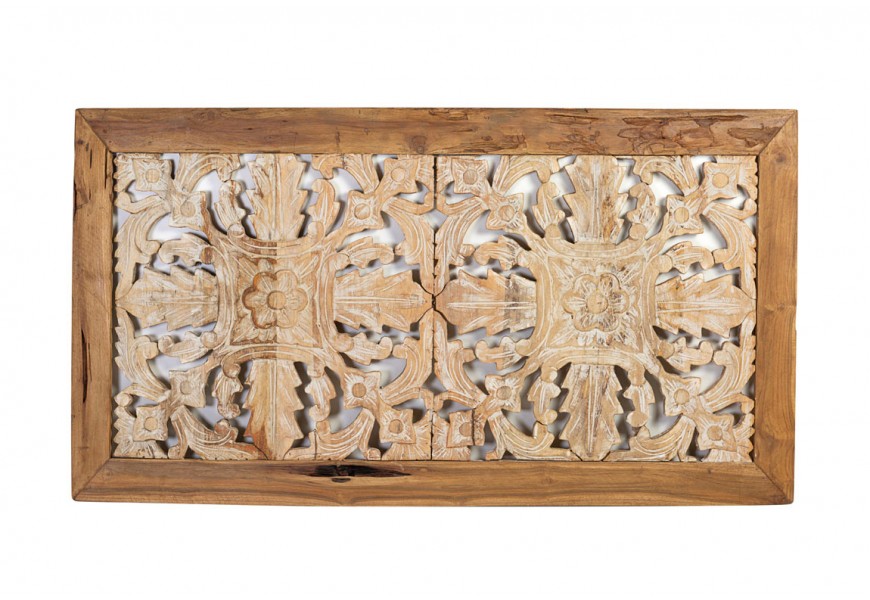 Unikátne koloniálne ručne vyrezávané čelo postele Talia z exoticky pôsobiaceho dreva a ornamentmi s povrchovou úpravou v hnedej 