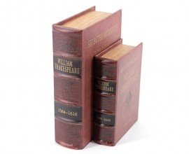 Dizajnové kožené knihy Shakespeare v červenom obale s vintage povrchovým prevedením 27cm
