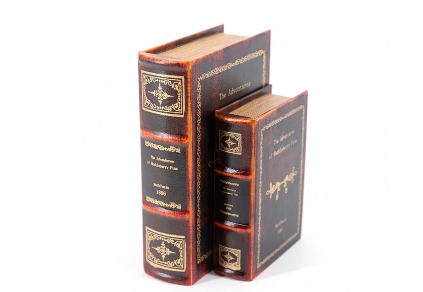 Koloniálny kožený set dekoratívnych kníh Mark Twain v čiernom dizajnovom vintage obale 27cm