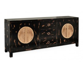 Luxusná masívna komoda Arbola z mahagónového dreva s čiernym náterom so zlatou patinou a masívnymi umeleckými úchytmi 200cm
