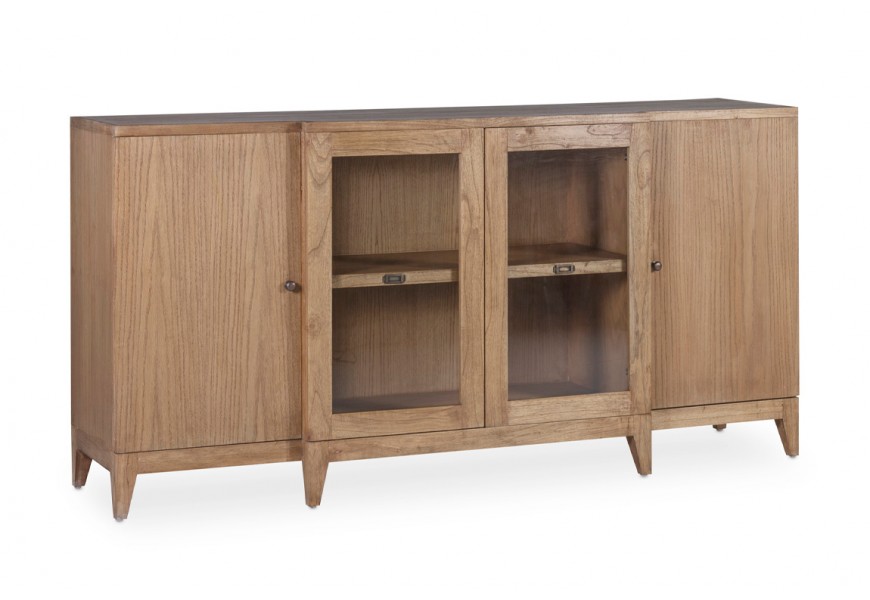 Dizajnový masívny mindi príborník Belize v prirodzene hnedej farbe so šikmými nožičkami a úložným priestorom