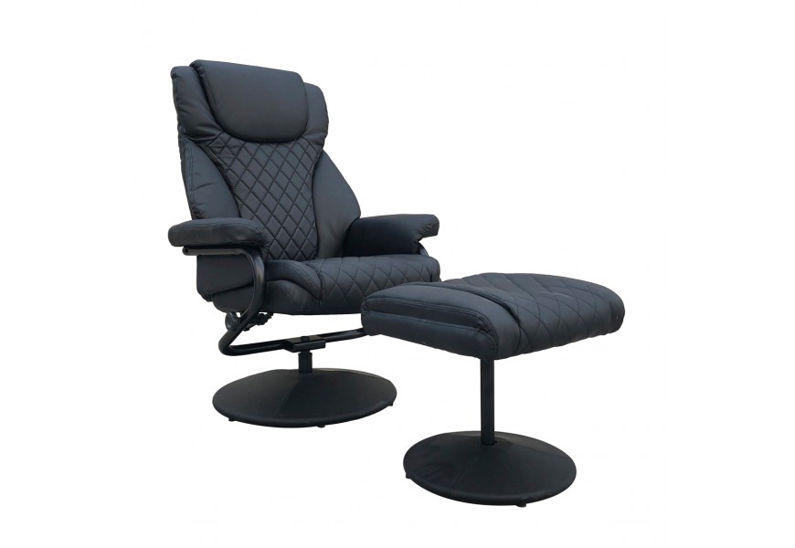 Čalúnené polohovateľné kožené kreslo Valeriana v čiernom prevedení s okrúhlym podstavcom a kovovou konštrukciou