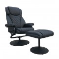 Čalúnené polohovateľné kožené kreslo Valeriana v čiernom prevedení s okrúhlym podstavcom a kovovou konštrukciou