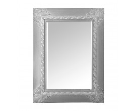 Honosné vintage sivé zrkadlo Ancilla obdĺžnikového tvaru s hrubým hlineným rámom a vystúpenými ornamentmi