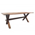 Masívny ručne vyrábaný jedálenský stôl Camile s prekríženými nohami z exotického teakové dreva v koloniálnom štýle
