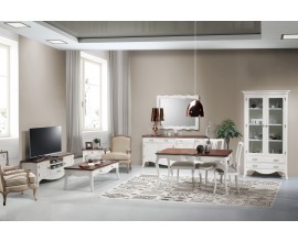 Luxusná provensálska biela obývacia zostava Deliciosa s oblými líniami a nadčasovým dizajnom z mahagónového dreva