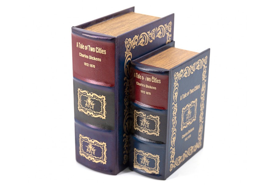 Dekoratívny set kníh Príbeh dvoch miest s koženým oblaom staro fialovej farby