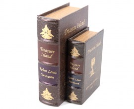 Dizajnový set dekoratívnych kníh Ostrov pokladov v hnedo fialovom koženom obale