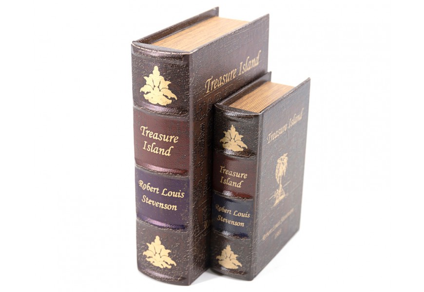 Dizajnový set dekoratívnych kníh Ostrov pokladov v hnedo fialovom koženom obale