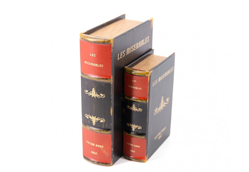 Štýlový set dekoratívnych kníh Bedári v tmavo modrom koženom obale s červeným chrbátikom