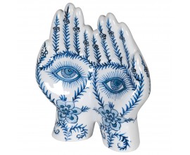 Provensálska dekoratívna soška Mains v bielej farbe s modrým vzorovaným dizajnom 17cm