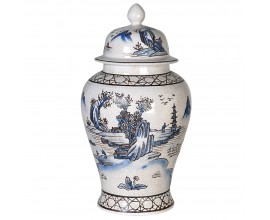 Dekoratívna biela porcelánová nádoba Rongi s modrým orientálnym motívom a tvarovaným vrchnákom 39cm
