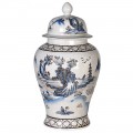 Orientálna porcelánová nádoba Rongi s modrou tématickou kresbou ázijského vidieka