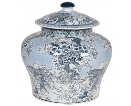 Orientálna modrá nádoba Rongi z porcelánu s tradičným dekoratívnym vzorom čínskeho kapra 38cm