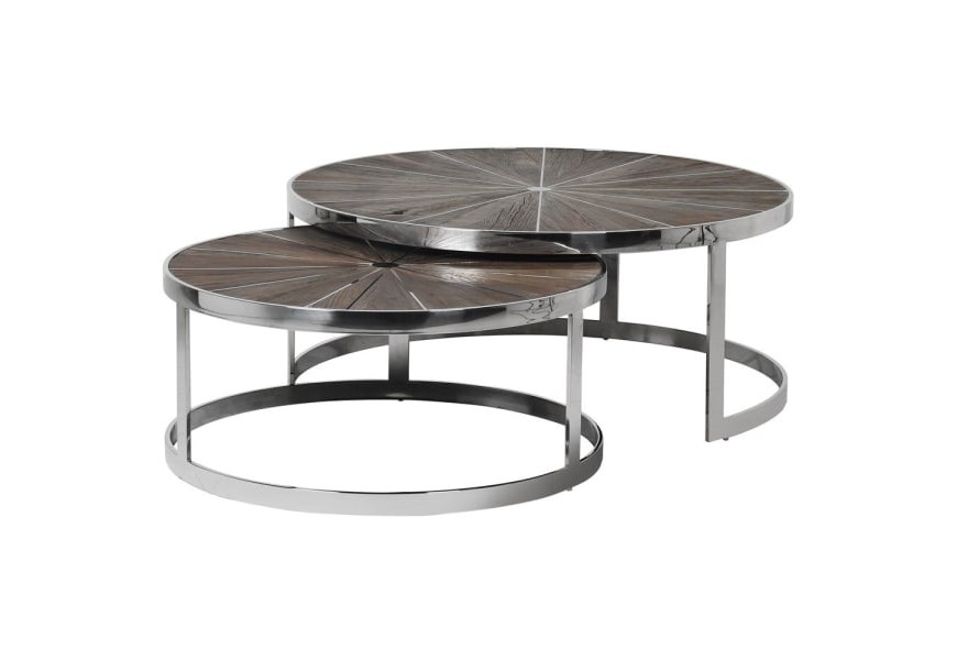 Dizajnový luxusný set dvoch okrúhlych konferenčných stolíkov Furria z tmavohnedého dreva a kovu