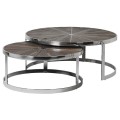 Dizajnový luxusný set dvoch okrúhlych konferenčných stolíkov Furria z tmavohnedého dreva a kovu