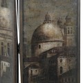 Vintage zástena do spálne Duomo so skleneným povrchom s urbánnym motívom v sépiových farbách 180cm
