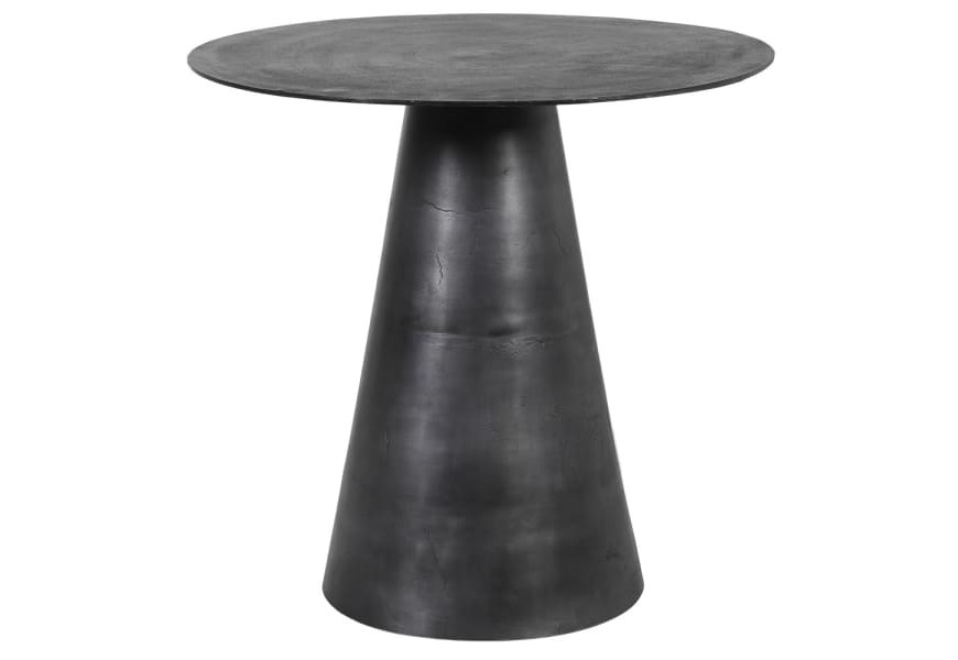 Industriálny príručný stolík Black Iron s čiernou kuželovou konštrukciou z kovu a s okrúhlou povrchovou doskou 80cm