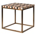 Dizajnový štvorcový príručný stolík Betlien v art-deco štýle z dreva hnedo-čiernej farby so zlatou kovovou konštrukciou