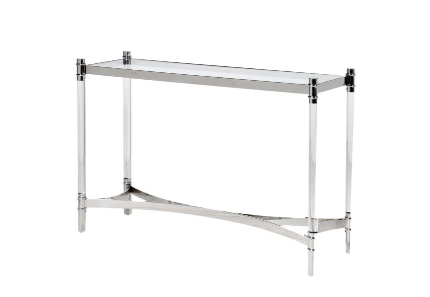 Dizajnová konzola Andria z kovu a skla so zrkadlovým efektom