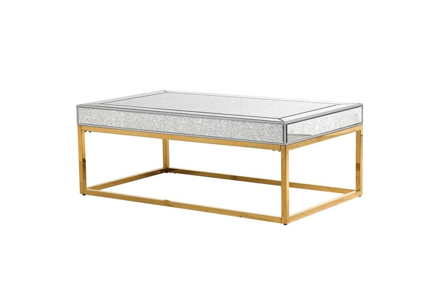 Dizajnový art-deco konferenčný stolík Malade so zlatou konštrukciou a zrkadlovou povrchovou doskou