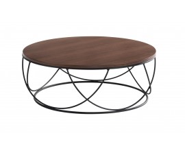 Luxusný okrúhly konferenčný stolík Nordica Nogal z dreva orechovo hnedej farby s čiernou kovovou podstavou 90 cm