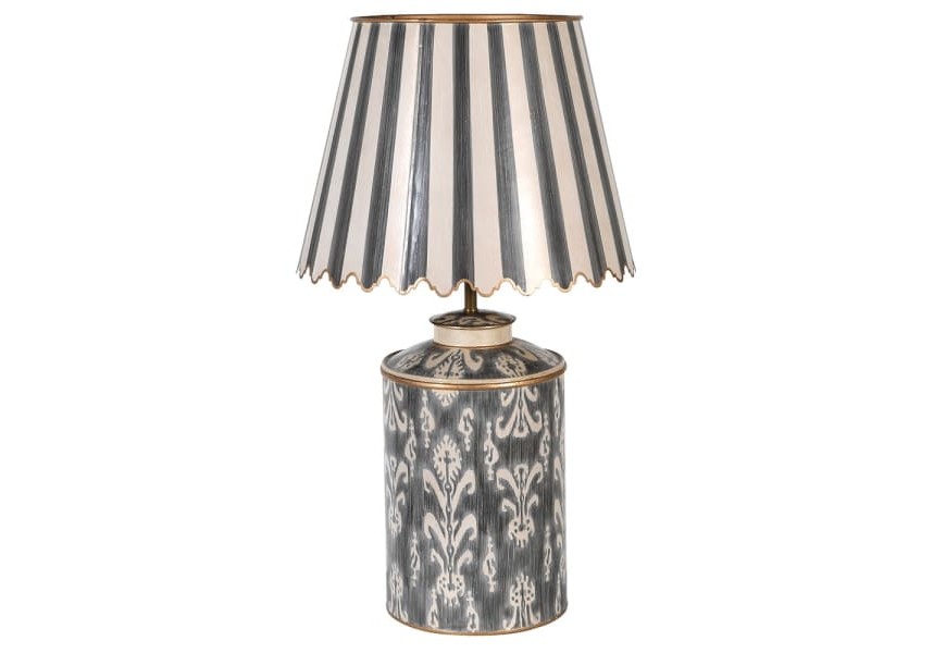 Vintage nočná lampa Severine Ivory z kovu v sivej farbe so slonovinovým ornamentálnym zdobením 78cm