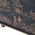 Orientálna dizajnová truhlica Chinia z masívneho dreva čiernej farby s maľovanou scenériou 62cm