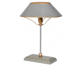 Art-deco sivá stolná lampa Clarice s dizajnovými zlatými prvkami z kovu a dreva 42cm