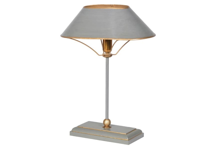 Dizajnová stolná lampa Clarice v art deco štýle sivej farby so zlatým mosadzným zdobením