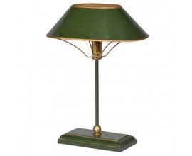 Art-deco dizajnová stolná lampa Clarice v zelenej farbe so zlatým zdobením z kovu a dreva 42cm