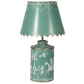 Dizajnová vintage nočná lampa Severine azúrovej farby s bielym zdobením warli