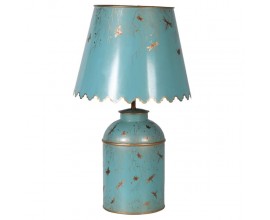 Vintage nočná lampa Severine Azur z kovu v svetlomodrej farbe so zlatým zdobením 72cm