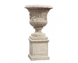 Antická dekoratívna urna Antic Rome zo živice a mramoru v pieskovej farbe s ornamentálnym reliéfnym zdobením 186cm